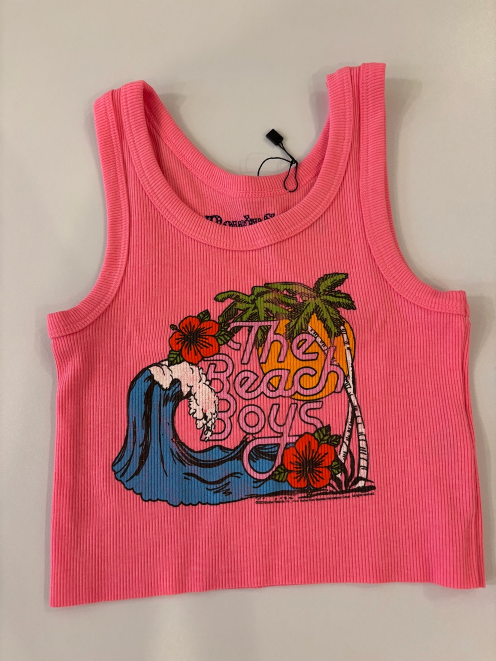 Rowdy Sprout Pink Tank Top with Beach Graphic